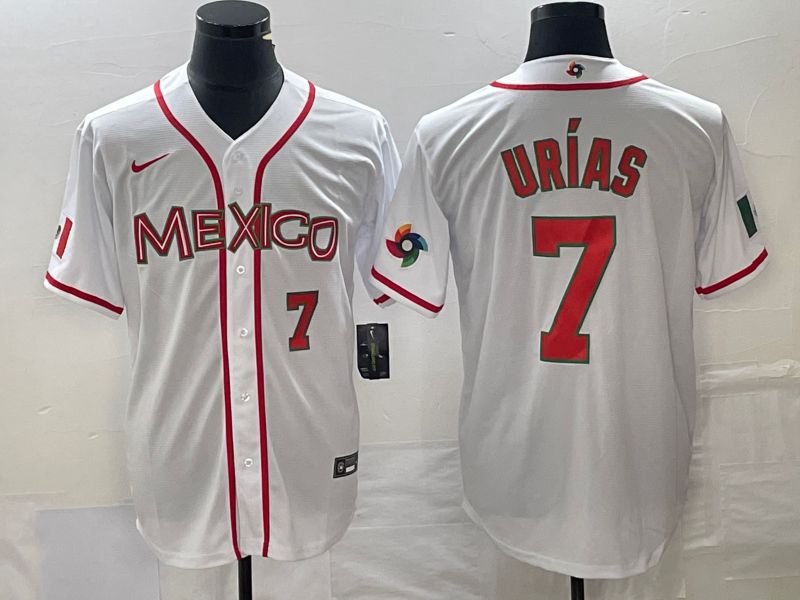Men 2023 World Cub Mexico #7 Urias White red Nike MLB Jersey3
